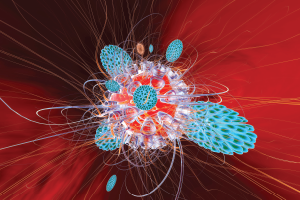 Immune system defense cells attack a virus.