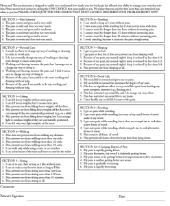 figure 1: The Revised Oswestry Low Back Pain Questionnaire