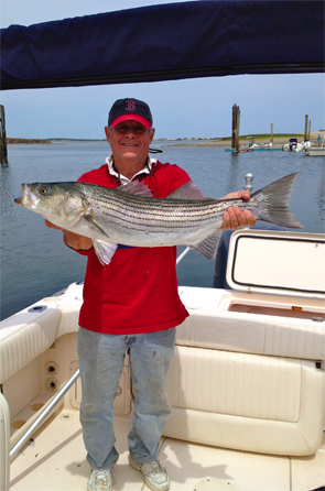 Dr. Coblyn catching striped bass and bluefin tuna in Cape Cod Bay.