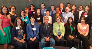 ACR FIT members who attended Advocacy 101, with ACR/ARHP President Joan Von Feldt (seated, green jacket) and President-Elect Sharad Lakhanpal (seated, with bent fork pin on his jacket).