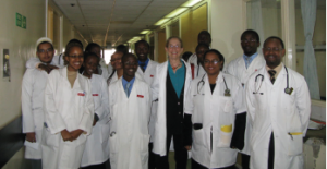 Michele Meltzer at Kenyatta Hospital in Nairobi in 2011 seeing patients in the hospital with medical residents.