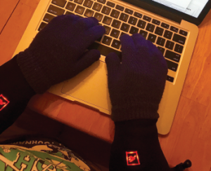 Figure 2: Heated gloves on a “cool” (71ºF) summer morning halt Raynaud’s episodes and enable more comfortable typing.
