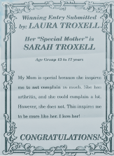 Mother’s Day article about Sarah Troxell, written by her daughter, Laura