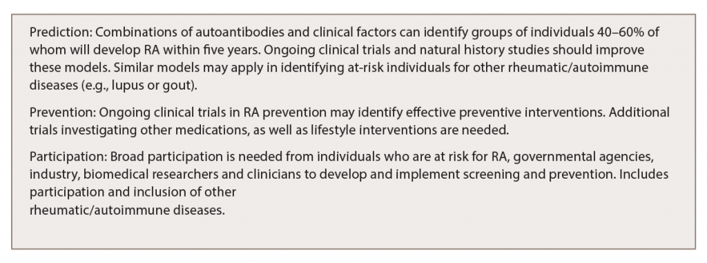 Table 1: Challenges & Opportunities in Preventing RA & Other Rheumatic Diseases