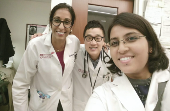 Dr. Dua (left), Dr. Ko (middle) and Dr. Sinha between clinics.