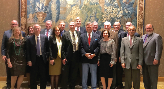 BACK ROW: Kenneth Saag, MD, MSc; Joan M. Von Feldt, MD, MSEd; Stanley B. Cohen, MD; E. William St.Clair, MD; James R. O’Dell, MD; John S. Sergent, MD; Joseph D. Croft Jr., MD; David Borenstein, MD; Michael E. Weinblatt, MD. FRONT ROW: Elizabeth A. Tindall, MD; David A. Fox, MD; Paula Marchetta, MD, MBA; Mark Andrejeski; William N. Kelley, MD; Audrey B. Uknis, MD; Sharad Lakhanpal, MBBS, MD; David I. Daikh, MD, PhD