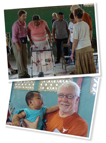 An amputee with a broken wheelchair learns to use a walker.