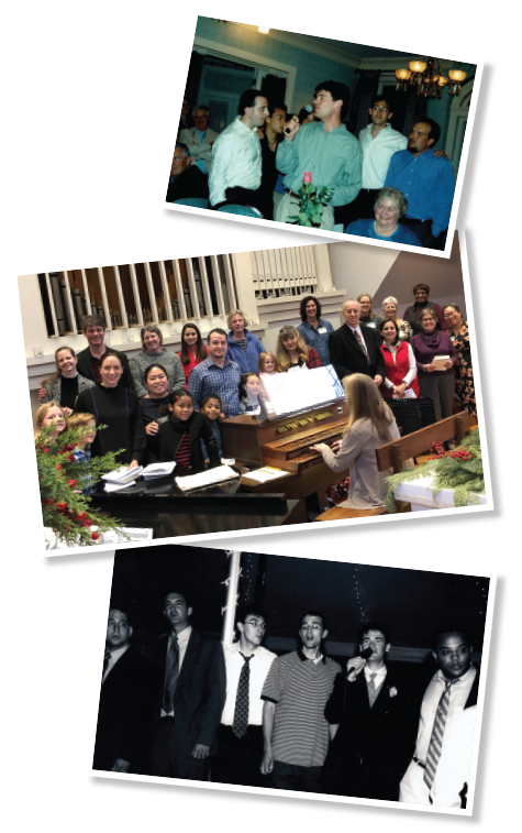 Dr. Worthing, singing at his wedding rehearsal dinner in 2002, with fellow alumni of the Princeton Nassoons. His mother-in-law-to-be is seated in front of the group.