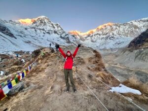 Dr. Samantha Shapiro, six months post-op: Sunrise at Annapurna Base Camp, Nepal.