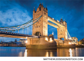 The Tower Bridge on the River Thames in London.