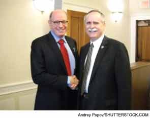 David G. Borenstein, MD, ACR past president (left), meets with with Rep. David McKinley (R-WV).