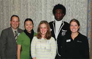 Mary Wheatley with her Foundation colleagues at the 2008 ACR/ARHP Annual Meeting: From left: Steve Echard (former executive director), Nat Cabrera (currently specialist, corporate relations and expositions), Wheatley, Damian Smalls (currently senior specialist, awards and grants) and Amy Kane (currently director, core programs).