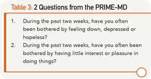 Table 3: 2 Questions from the PRIME-MD