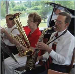 The author playing baritone horn, with her husband Gary on saxophone.