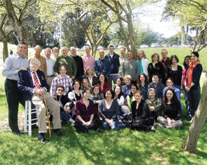 Ephraim Engleman (seated on chair) with seated (front row, from left): Tamiko Katsumoto, Mary Nakamura, Lianne Gensler; seated (second row, from left): Pedram Taher, Franziska Matzkies, Jennifer Barton, Mimi Margaretten, Urmila Bajpai, Clara Lin, Nicole Richman; seated (third row, from left): Adam Carlson, Laura Julian, Kari Connolly, Sharon Chung, Alice Chan, Diana Milojevic, Judith Ashouri, Robert Su, Gabriela Schmajuk; standing (from left): David Wofsy, Kenneth Sack, John Imboden, David Daikh, Gerson Bernhard, Ed Yelin, Jonathan Graf, Andy Gross, Michael Waterfield, Matthew Reimert, Mehrdad Matloubian, Maria Dall’Era, Emily von Scheven, Wally Epstein, Erica Lawson, Krishna Chaganti and Jinoos Yazdany.