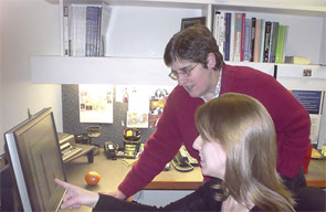 Dr. Hannan and Dufour working at the Institute for Aging Research of Hebrew SeniorLife.