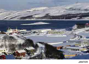 A cruise ship docked by the quay in Kirkenes.