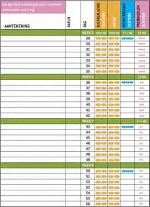 Figure 2: Example of a patient information table that provides a visual guide on how to correctly take the multiple pills used in COBRA therapy (in Dutch).