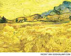 Painting of a wheat field by Vincent van Gogh.