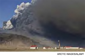 Volcanic ash cloud from the Eyjafjallajokull volcano eruption in Iceland in the spring of 2010.