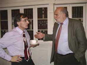 Dr. Walter Maksymowych (left) and Dr. Jürgen Braun, a past member of the ASAS Executive Committee, at an ASAS workshop in Bath, U.K.