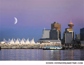 The Vancouver waterfront, with the Pan Pacific Hotel on the right.