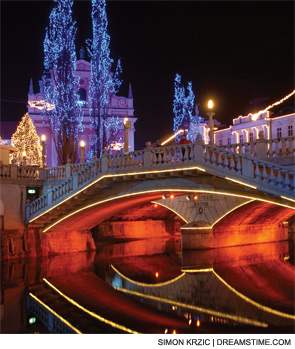 Christmas scene in Ljubljana, Slovenia, the site of a recent science congress.