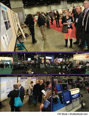 Annual meeting attendees visit the Poster and Exhibit Halls.