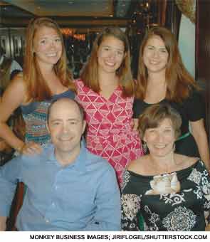 The Russell family. Bottom, left to right: Steve and Debbie. Top: Their daughters.