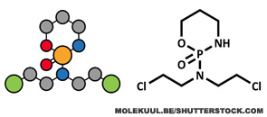 The use of cyclophosphamide (formula pictured) combined with corticosteroids has been the gold standard for the treatment of lupus nephritis.