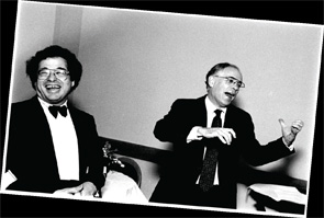 Israeli-American violinist and conductor Itzhak Perlman (left) with Dr. Steere in an unguarded moment of joy.